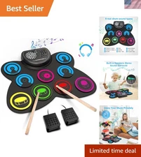 Rechargeable 9-Pads Kids Electronic Drum Kit with Headphone Jack & Demo Songs