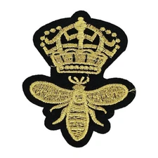 Gold Queen Bee Patch Embroidered Iron On Patches 3.25" x 2.5" PB4