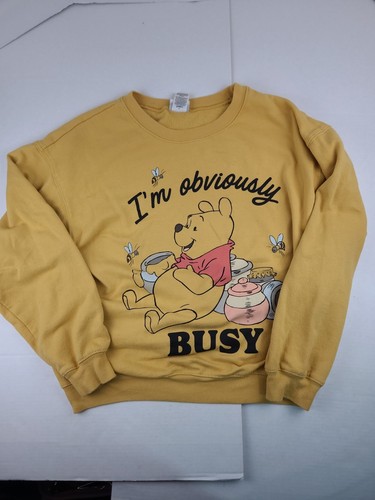 Winnie The Pooh Sweatshirt Womens Large Yellow Crewneck Long Sleeve Disney Nice