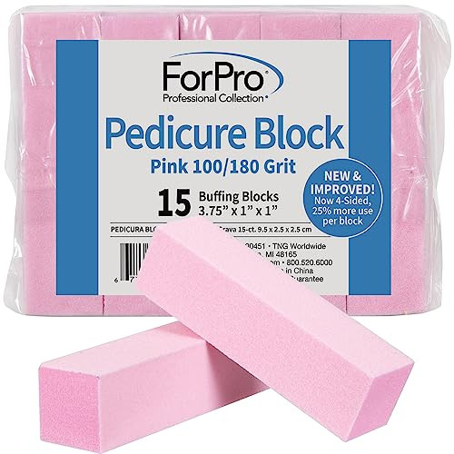 Bloque de pedicura rosa, grano 100/180, tampón de uñas de pedicura de tres lados, 3,75” L