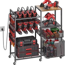 Power Tool Organizer Cart with Charging Station 8 Slots for Cordless Drill Holde