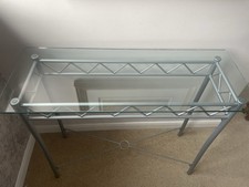 Glass Console Table with Bent Curved Edge for Home Hallway Dining Room