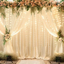 20x10ft Champagne Backdrop Curtains with Lights Wrinkle Free Fabric Backdrop ...