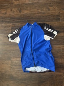Assos Cycling Jersey Mens Large Blue Performance Full Zip Stretch Pockets Logo