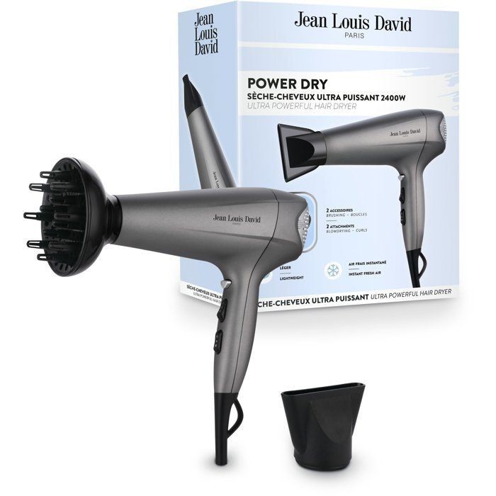 Sèche-cheveux 2400W brushing matinal rapide Jean Louis David gris