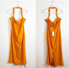 NWT Reformation Alli Silk Dress Citrus Orange Halter Size 12 Midi Slip Dress