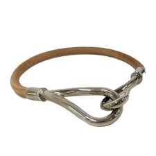 HERMES Bracelet Jumbo Bress Leather Metal Silver Brown