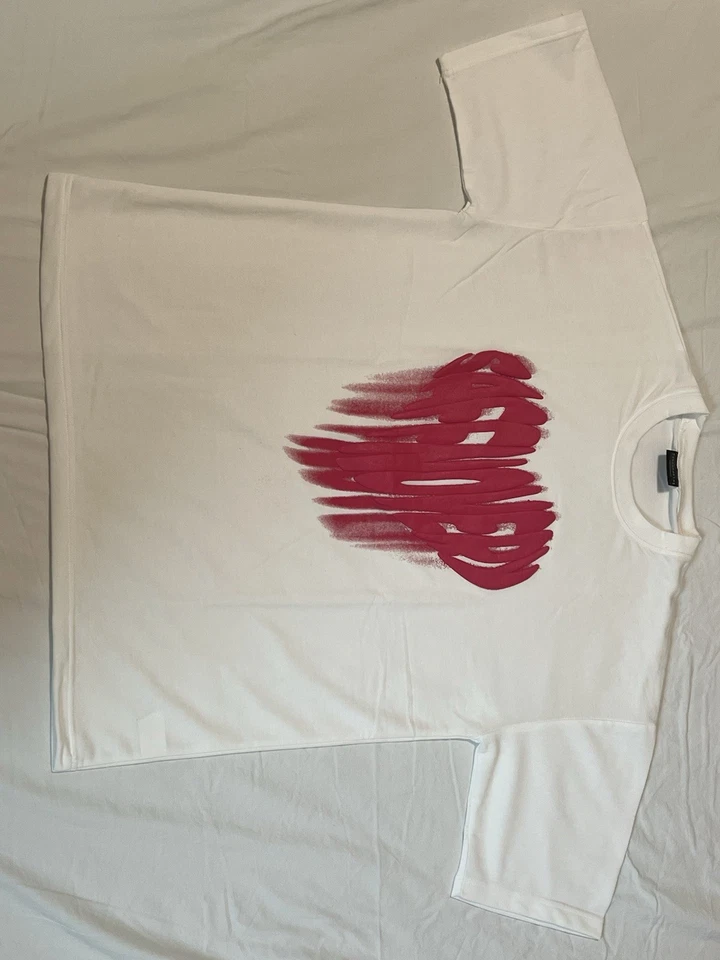 Унисекс Streetwear футболка неоновый розовый абстрактный графический принт, смелое заявление, белый - Изображение 3 из 4