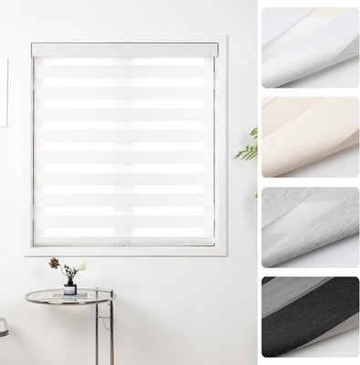 Cordless Zebra Blinds for Windows, 64'' W x 72'' H, White Light Filtering Roller