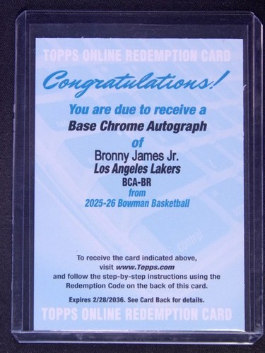 2025-26 Topps Bowman Bronny James Jr. Auto Redemption