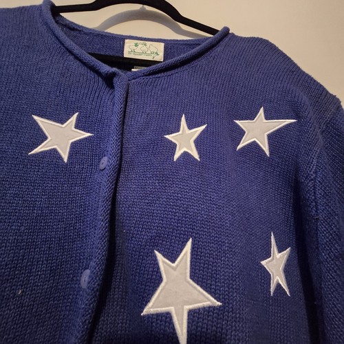 Vtg Quacker Factory Womens July 4th Patriotic Appliqué Sweater 2X Blue Holiday - Picture 4 of 11