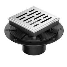 Square Shower Drain, 4 inch Stainless Steel 304 Grate and PVC Drain Body, Bri...