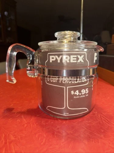 VINTAGE PYREX Glass 6 Cup COFFEE Percolator Pot 7756-B New Original Tag No Box
