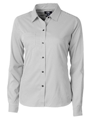 CUTTER & BUCK Versatech Gray Pinstripe Stretch Button Down Dress Shirt Women XL