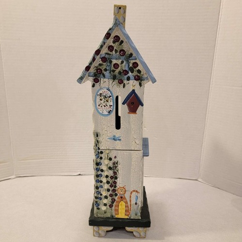 Country Kettle Cat Garden Tea Butterfly House Wood Birdhouse Whimsical Used