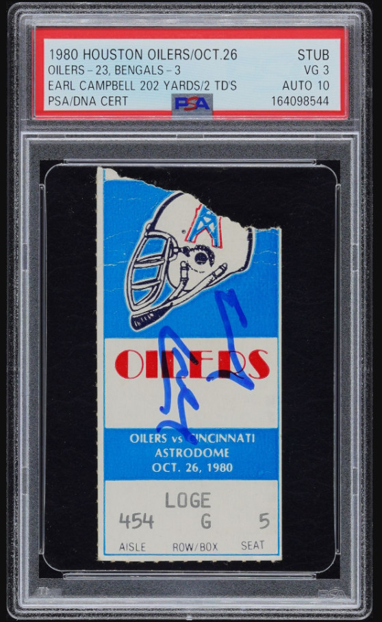 1980 Earl Campbell 2 TDs 202 Yds Signed Football Ticket Certified PSA 3 DNA 10 view 3