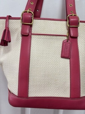 Coach VINTAGE Y2K M1K-8908 Cabana Natural Straw & Hot Pink Leather