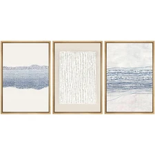 New SIGNWIN Framed Canvas Print Wall Art Set Blue White Grunge Geometric Pattern