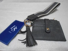 NEW DS BAGS DARK GREY INTERCHANGEABLE TASSELED WRISTLET/CARD CASE WALLET