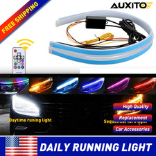2x Flexible RGB Sequential LED DRL Turn Strips Signal Light Bar Remote Headlight