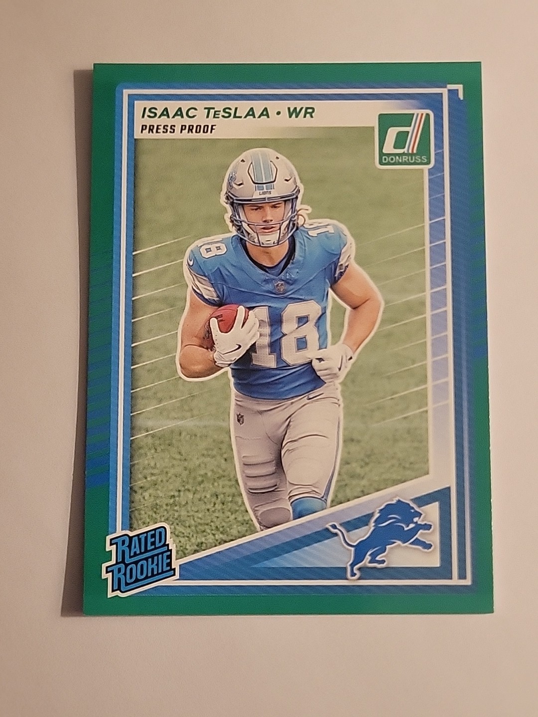 2025 Panini Donruss - Rated Rookie Isaac Teslaa #338 Press Proof Green (RC)