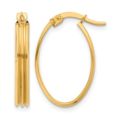 10K Gelbgold poliert und gerillt ovale Form Creolen L-23,4 mm, B-15,83 mm