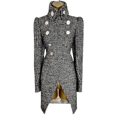 12 UK KAREN MILLEN Atemberaubender Vintage schwarz weiß asymmetrischer Woll-Wintermantel Erbsen