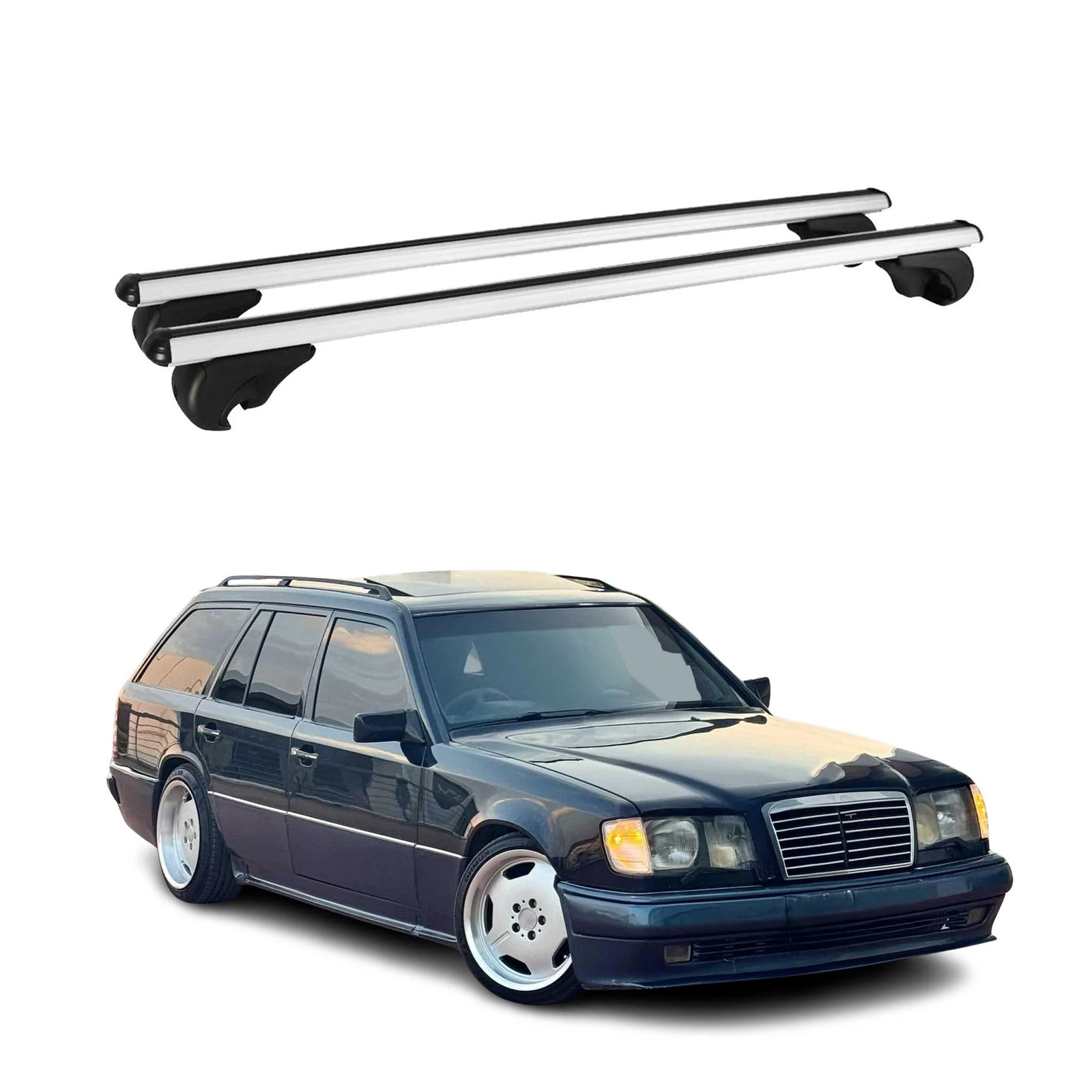 Barres de toit transversales Mercedes S124 en aluminium pour vos sorties vélo et ski