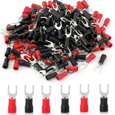 100 Pcs 12 10 AWG Black Red Insulated Fork Spade Wire Connector Crimp Terminals