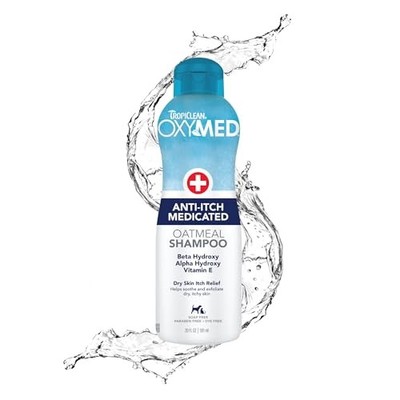 TropiClean OxyMed Medicated Oatmeal Dog Shampoo for Allergies, Itchy Skin & Hot