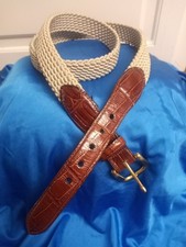 Brighton 33502 Belt 40" Preppy Stretch Woven/Leather Croc Trim Brass Buckle
