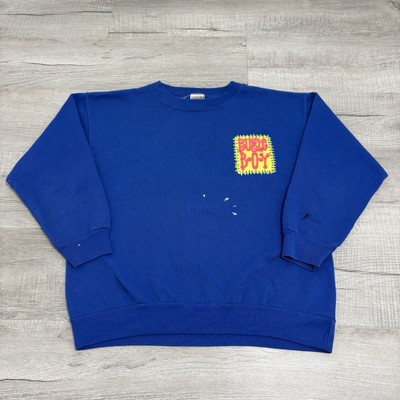 Vintage 90s Bugle Boy Youth XL Mens Small Blue Puff Print Pullover Crewneck