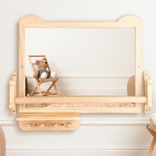 Montessori Mirror with Bar   Natural Wooden Frame Baby Pull Up Bar Mirror,