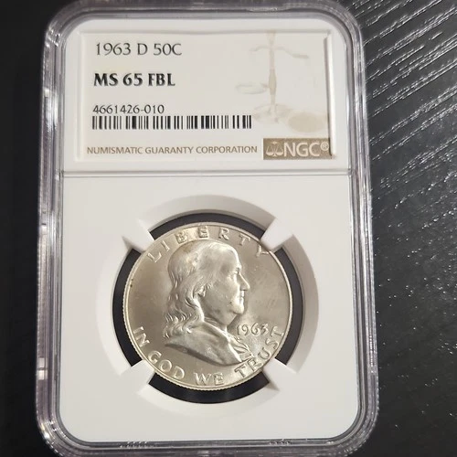 1963 D Franklin Half Dollar Silver MS 65 FBL NGC Business Strike