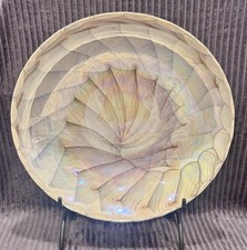 Italian Iridescent Beige Brown Abstract Swirl Glass Round Decorative Plate