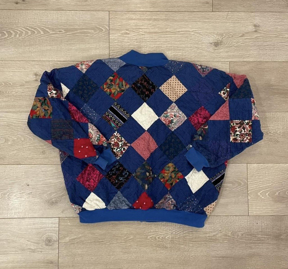 Handmade Patchwork Quilted Bomber Jacket Zip Pock… - image 2