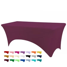 4ft Table Cover Fitted, Burgundy Spandex Table Covers, Washable and Wrinkle R...