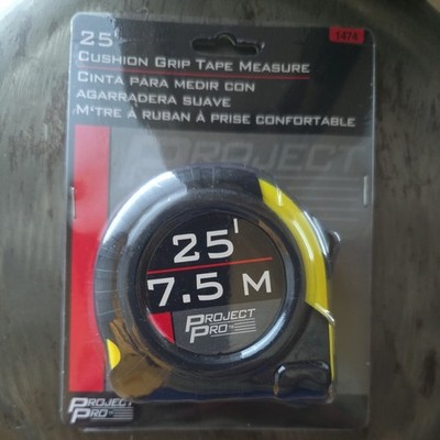 PROJECT PRO Tool 25' -7.5M Cushion Grip Tape Measure Gun 1474 NEW