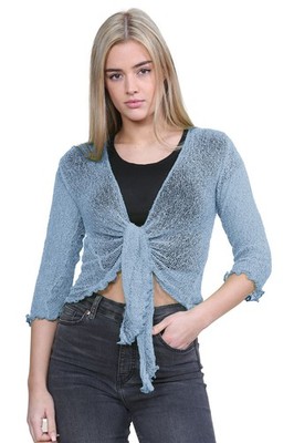 Damen-Cardigan vorne offen zum Binden Achselzucken 3/4-Ärmel Feinstrick Cropped Bolero Oberteil