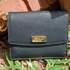Kate Spade New York Black Wristlet Wallet Logo ID Window Zip Credit Card