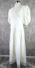 Vintage Jessica McClintock White Cotton Lace Edwardian Wedding Dress Sz 12