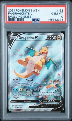 2021 POKEMON SWORD & SHIELD EVOLVING SKIES #192 FULL ART/DRAGONITE V PSA 10