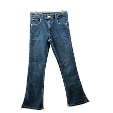Zara Girls 11-12 Flare Jeans Blue Split Hem Stretch Adjustable Waist