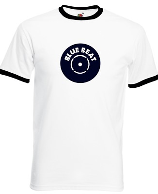 BLUE BEAT RECORDS - RINGER T-SHIRT (FOL Brand UK Pama Trojan Reggae 60s 70s ska)