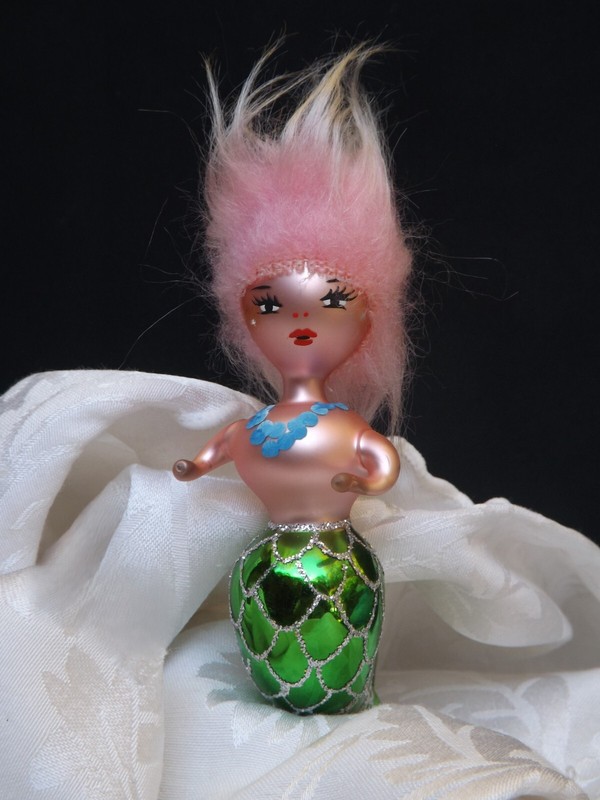 De Carlini Italian Glass Pink Mermaid Ornament