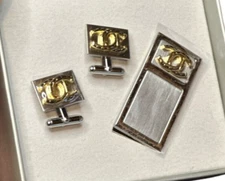 NIB things remembered cufflinks money clip silver gold tone horseshoes luck