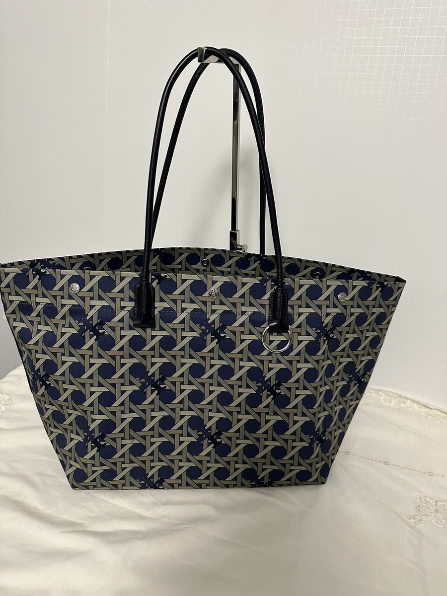 TORY BURCH 146548 CANVAS BASKETWEAVE TOTE BAG in Tory Navy