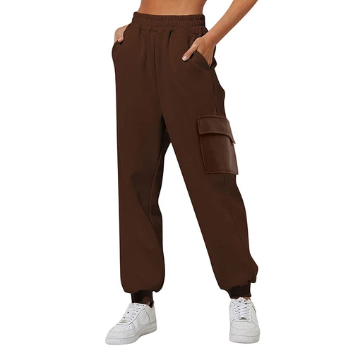 Women Cargo Pants Mid Waisted Sweatpants Loose Solid Color Ladies Trousers Gym - Picture 14 of 28