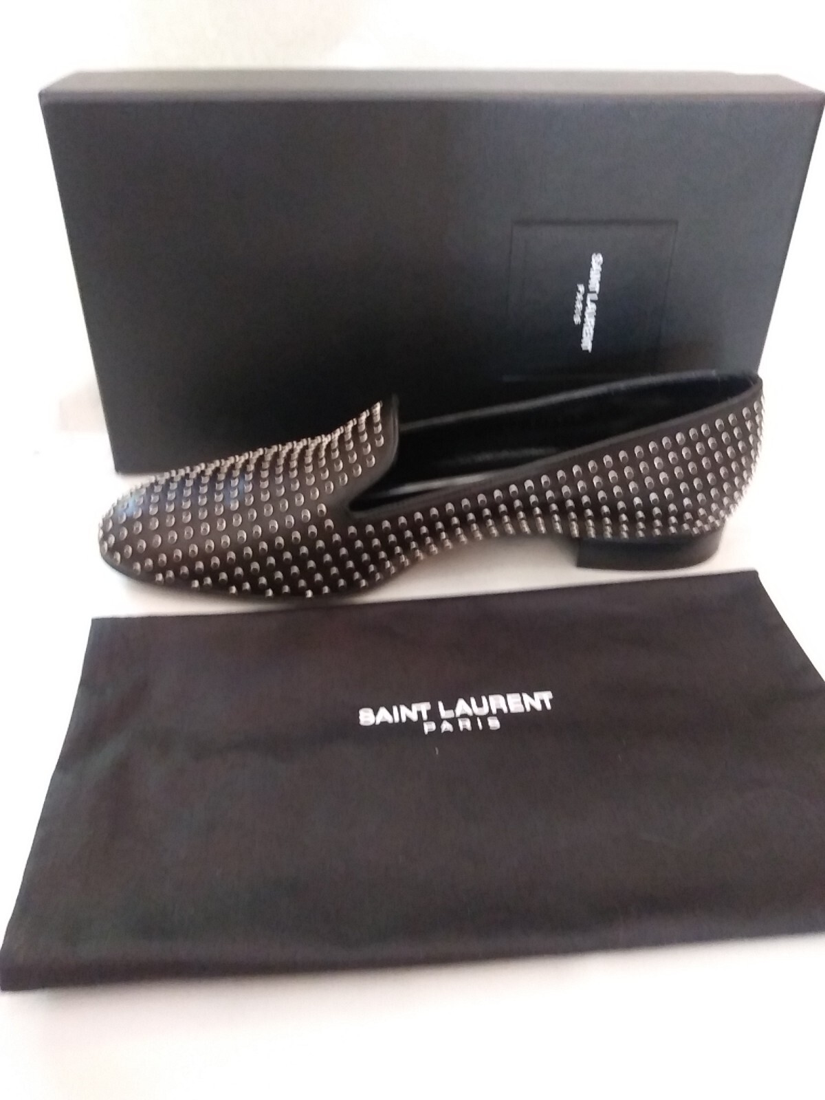 Mocassini ballerini Saint Laurent neri slip on argento borchie 40 us 8 5 Italia