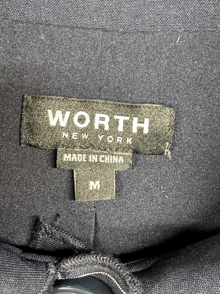 Chaqueta Blazer WORTH New York Lana Azul Marino Para Mujer M Cuadros Recortada Cuadrada Negocios Foto 2 de 4